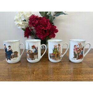Norman Rockwell Collector Porcelain Mug Set Vintage 1982 Rockwell Museum Boxed